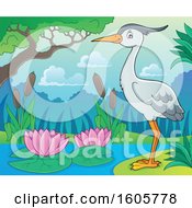 Clipart Of A Heron Bird On The Shore Royalty Free Vector Illustration