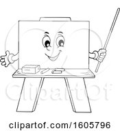 Poster, Art Print Of Black And White Happy Chalkboard Mascot Holding A Pointer Stick