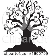 Clipart Of A Silhouetted Bare Tree With Vampire Bats Royalty Free Vector Illustration
