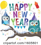 Poster, Art Print Of Happy New Year Greeting With Owls