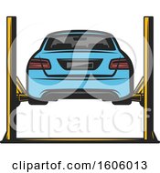 Poster, Art Print Of Rear View Of A Blue Car On A Lift