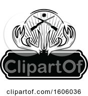 Clipart Of A Black And White Rifle And Antler Hunting Design Royalty Free Vector Illustration by Vector Tradition SM