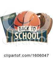 Poster, Art Print Of Back To School Design With A Book Basketball And Baseball Glove