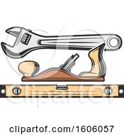 Clipart Of A Leveler Plane And Adjustable Wrench Royalty Free Vector Illustration by Vector Tradition SM