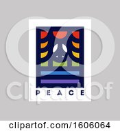 Clipart Of A Minimalistic Landscape With Forest Lake And Peace Sign In Colors Of The Rainbow On Gray Royalty Free Vector Illustration