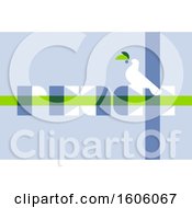Clipart Of A Dove With Peace Text Over Blue Royalty Free Vector Illustration