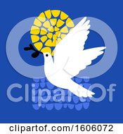 Clipart Of A Peace Dove Over Blue With The Sun Royalty Free Vector Illustration