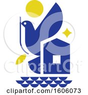 Poster, Art Print Of Blue Peace Dove And Symbols Of Hope