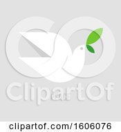 Clipart Of A Dove With Peace Text Over Gray Royalty Free Vector Illustration