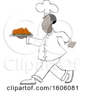 Cartoon Black Male Chef Walking With A Plate Of Carrots