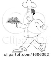 Poster, Art Print Of Cartoon Lineart Black Male Chef Walking With A Plate Of Carrots