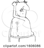 Clipart Of A Cartoon Lineart Black Man Cleaning His Ears With A Cotton Swab Royalty Free Vector Illustration