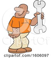 Poster, Art Print Of Cartoon Black Man Holding A Giant Wrench