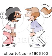 Clipart Of Cartoon White Adn Black Girls Yelling At Each Other Royalty Free Vector Illustration
