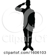 Clipart Of A Black Silhouetted Male Soldier Saluting Royalty Free Vector Illustration