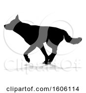 Clipart Of A Silhouetted German Shepherd Dog With A Reflection Or Shadow On A White Background Royalty Free Vector Illustration