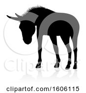 Poster, Art Print Of Black Silhouetted Donkey With A Shadow Or Reflection On A White Background