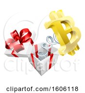 Poster, Art Print Of 3d Gold Bitcoin Currency Symbol Popping Out Of A Gift Box