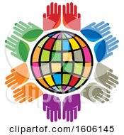 Poster, Art Print Of Colorful Globe With Pairs Of Colorful Hands
