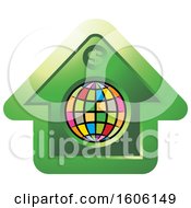 Poster, Art Print Of Dollar Sign On A Green House With A Colorful Globe