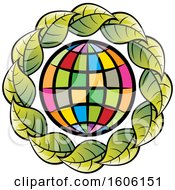 Poster, Art Print Of Colorful Globe Encircled With Green Leaves