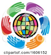 Poster, Art Print Of Circle Of Hands Around A Colorful Globe