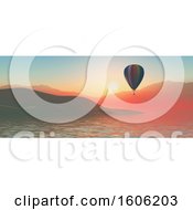 Clipart Of A 3d Hot Air Balloon Over An Island At Sunset Royalty Free Illustration by KJ Pargeter