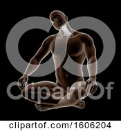 Poster, Art Print Of 3d Man Sitting On The Floor And Stretching His Neck With Visible Bones On Black