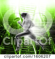 Poster, Art Print Of 3d Woman Running Over Green Dna Strands And Virus Cells