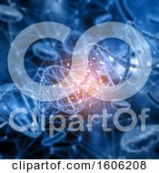 Poster, Art Print Of 3d Cell And Dna Strand Background With Glowing Flares