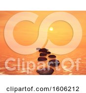 Poster, Art Print Of 3d Orange Ocean Sunset Sky With Stones