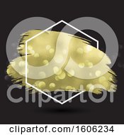 Clipart Of A Hexagonal Frame With A Gold Paint Stroke And Flares On Black Royalty Free Vector Illustration