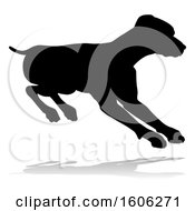 Clipart Of A Silhouetted Pointer Dog With A Reflection Or Shadow On A White Background Royalty Free Vector Illustration