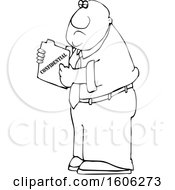 Poster, Art Print Of Cartoon Lineart Black Business Man Holding A Confidential File