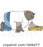 Poster, Art Print Of Cartoon Black Man Cleaning The Floor With A Sponge