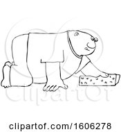 Clipart Of A Cartoon Lineart Black Man Cleaning The Floor With A Sponge Royalty Free Vector Illustration