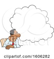 Poster, Art Print Of Black Business Man Daydreaming Under A Cloud At His Desk