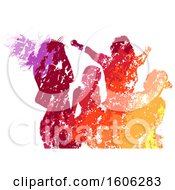 Poster, Art Print Of Silhouetted Group Of Party People Dancing In Colorful Grunge