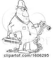 Poster, Art Print Of Cartoon Lineart Black Male Construction Worker Holding An Air Nailer