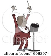 Cartoon Black Male Music Conductor Holding Up An Arm And Wand