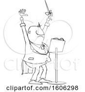 Poster, Art Print Of Cartoon Lineart Black Male Music Conductor Holding Up An Arm And Wand
