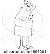 Clipart Of A Cartoon Lineart Black Man Applying Deodorant Spray Royalty Free Vector Illustration by djart