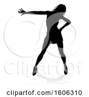 Clipart Of A Silhouetted Female Dancer In Heels With A Shadow On A White Background Royalty Free Vector Illustration