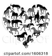 Poster, Art Print Of Heart Formed Of Black Silhouetted Horses