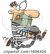 Cartoon White Male Robber Holding His Ball And Escaping