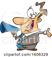 Cartoon Enthusiastic White Business Man Marketing With A Megaphone