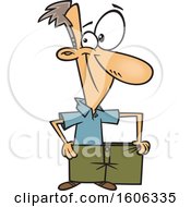 Cartoon Skinny White Man Wearing His Fat Pants And Showing How Much Weight He Has Lost