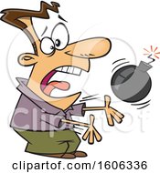 Clipart Of A Cartoon White Man Catching A Bomb Royalty Free Vector Illustration