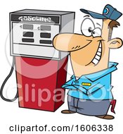 Cartoon Happy White Male Gas Station Pump Attendant