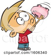 Clipart Of A Cartoon White Boy Looking Into An Empty Piggy Bank Royalty Free Vector Illustration